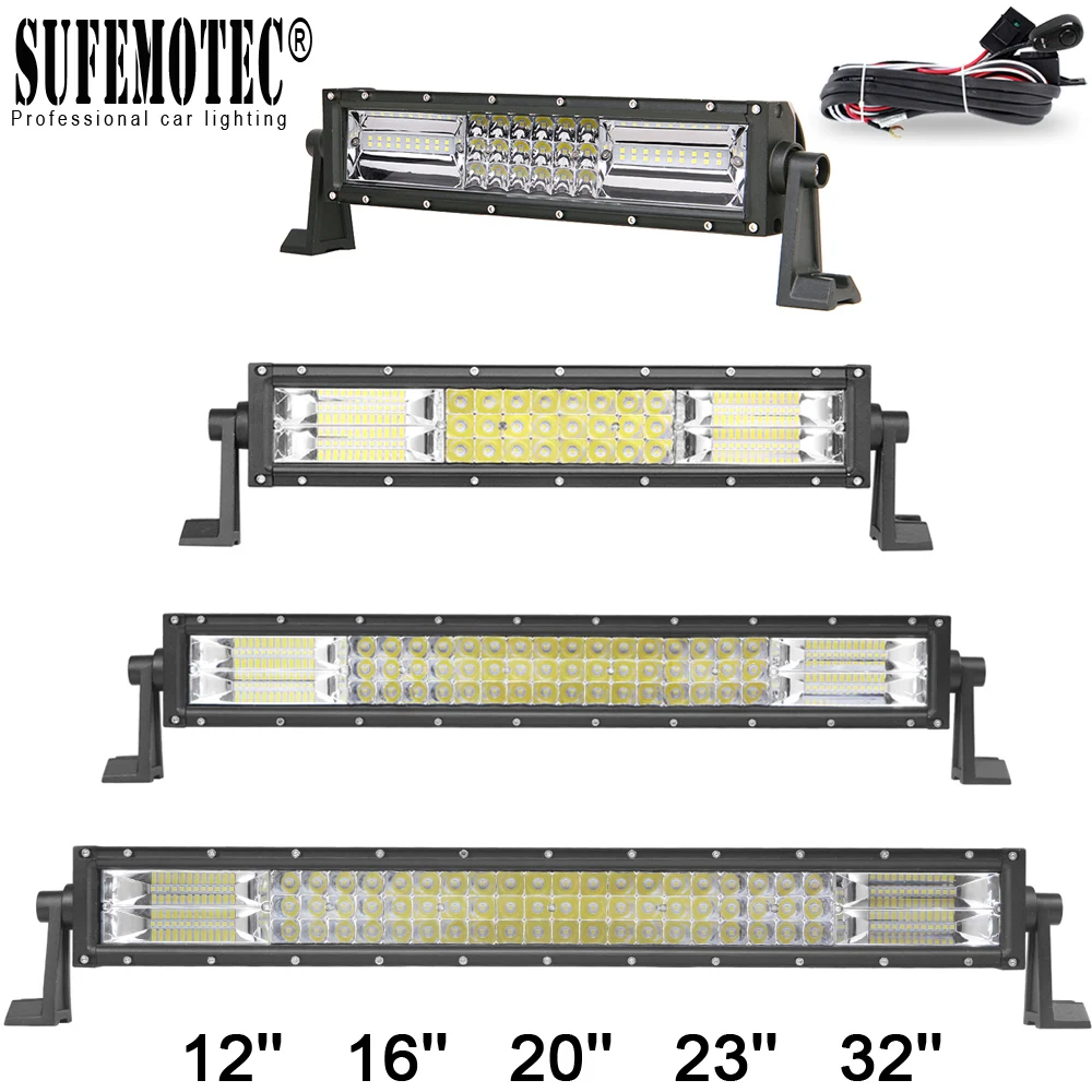 

3-Row 12" 16" 20" 23" 32 Inch LED Light Bar Car SUV ATV 4WD Truck 4x4 Offroad 12V 24V Combo Beam Straight Led Driving Light Bar
