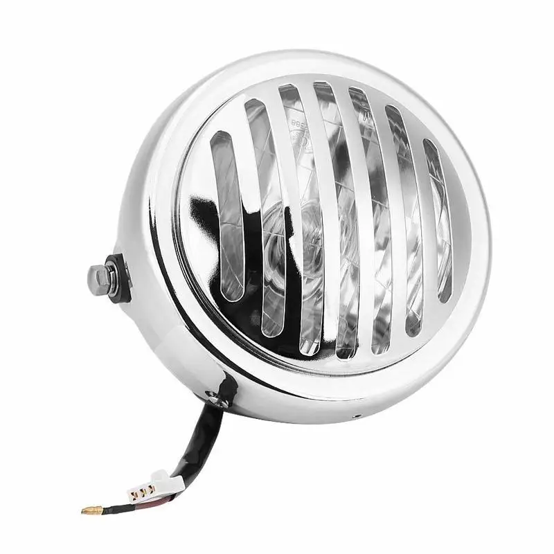 

6.3 Inch Vintage Motorcycle Headlight Headlamp Grill Style Universal for Cafe Racer(Silver)
