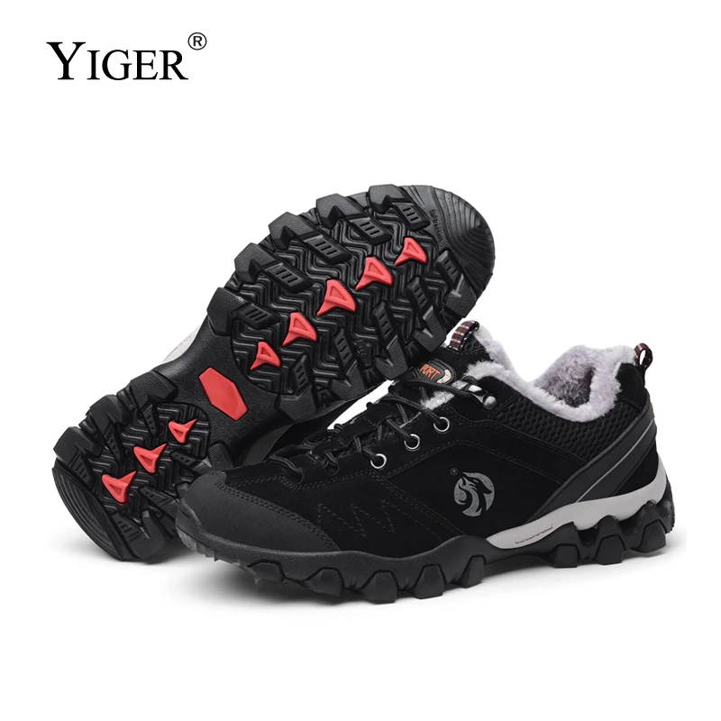 

YIGER New Men outdoor walking shoes winter lace-up genuine leather hiking shoes male leisure climbing shoes Non-slip casual 0221