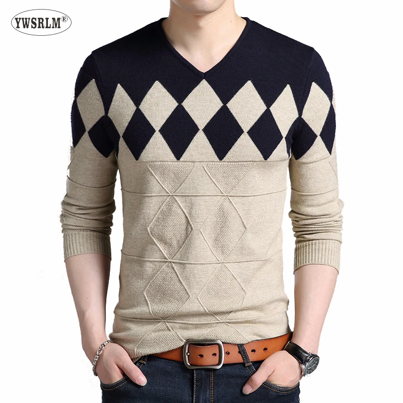 YWSRLM 2018 New Men Sweaters Pullover Long Sleeve Trim Crew Neck Mens Slim Fit Knitwear Pure Sweater Mens geometric Tops