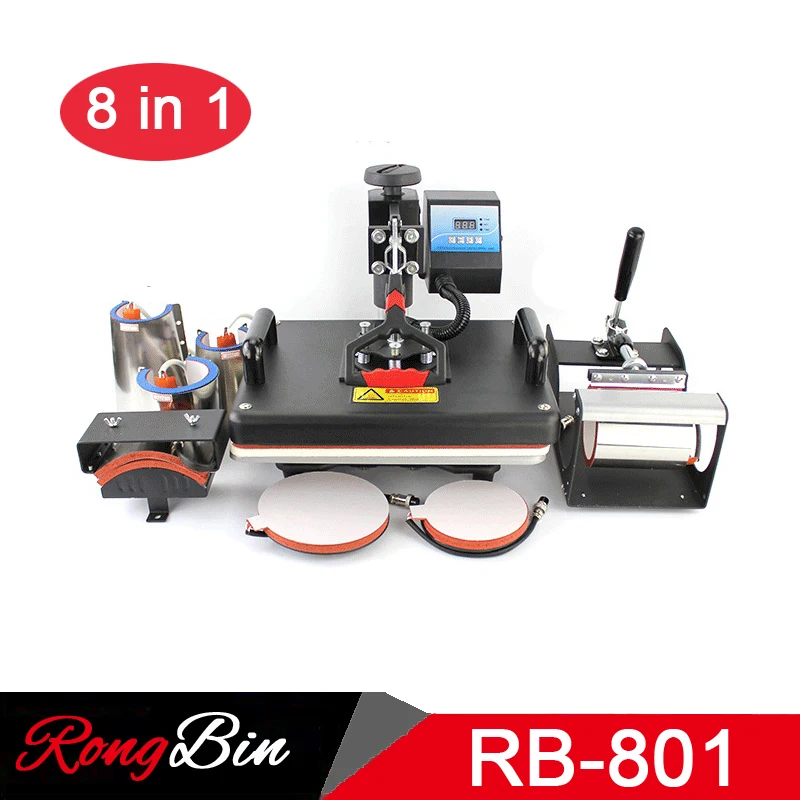 

free shipping quality 30*38CM 8 in 1 Combo Heat Press Machine Sublimation Heat Transfer Printer For Mug/Cap/T shirt/Phone Cases