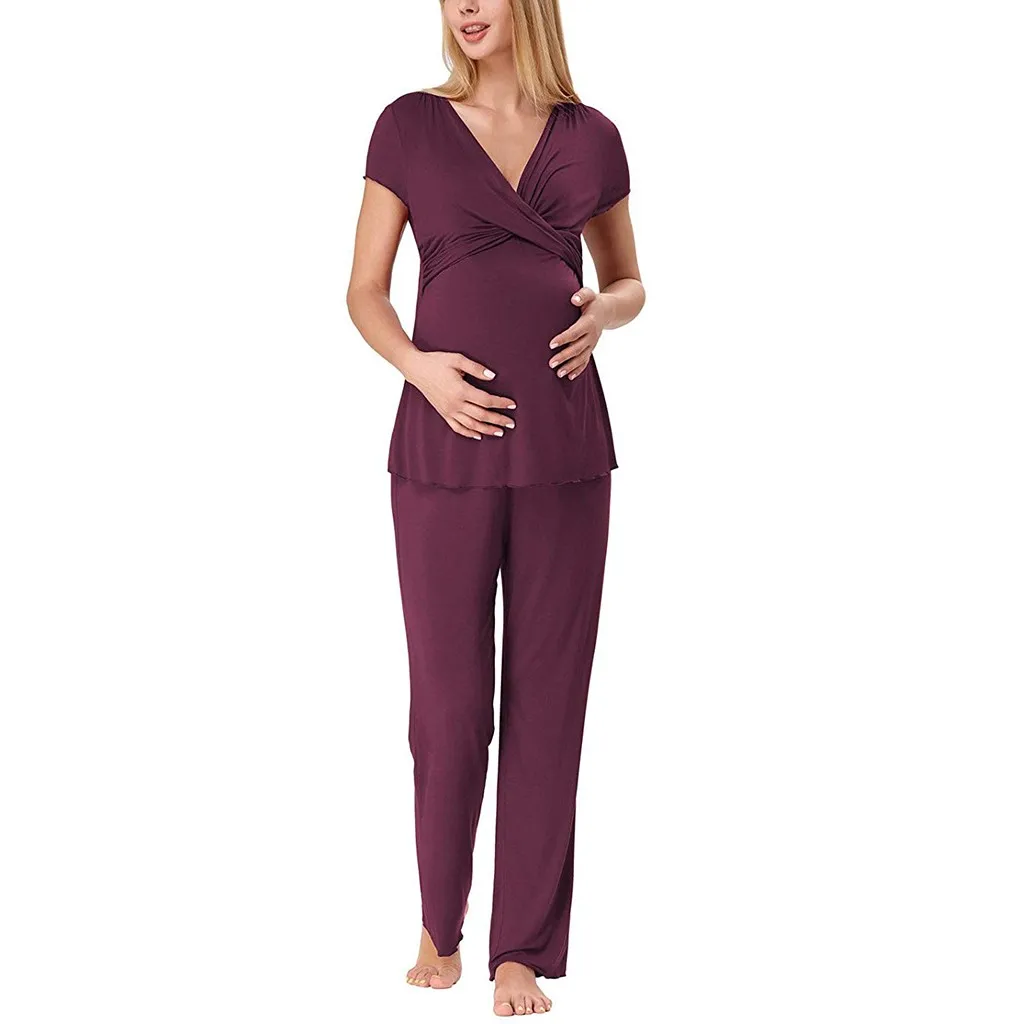 Пижамный комплект для кормящих женщин; летние топы для грудного вскармливания; одежда для сна; Vetement Allaitement; Одежда для беременных; 19May7