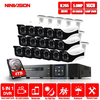 

5MP 5 in1 16CH H.265+ DVR With 16PCS 5MP HD TVI Smart IR Bullet Weatherproof Cameras Security Video CCTV System Kit