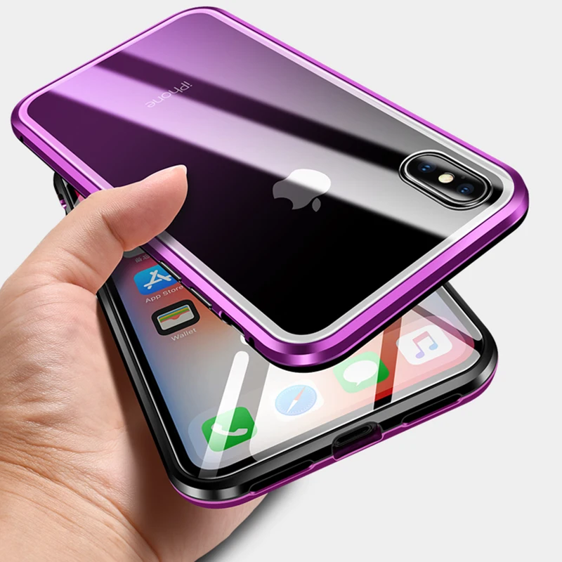 3D Магнитный адсорбционный чехол для iPhone 11 X XR XS pro Max металлический бампер