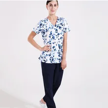 Узор на каждый день Комплект ухода за костюм хирурга для спецодежды V образным вырезом синий и белый фарфор Цвет одежда для больницы стоматолог форма