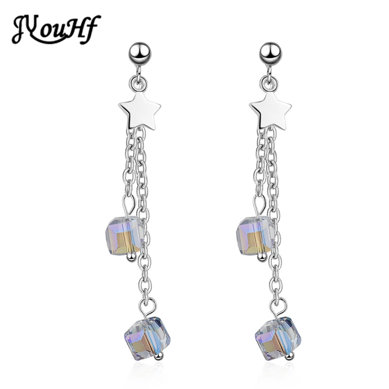 

JYouHF Classic Star Earrings for Women Bijoux Femme Korean Fashion Double Square Crystal Pendant with Long Chain Tassel Earrings
