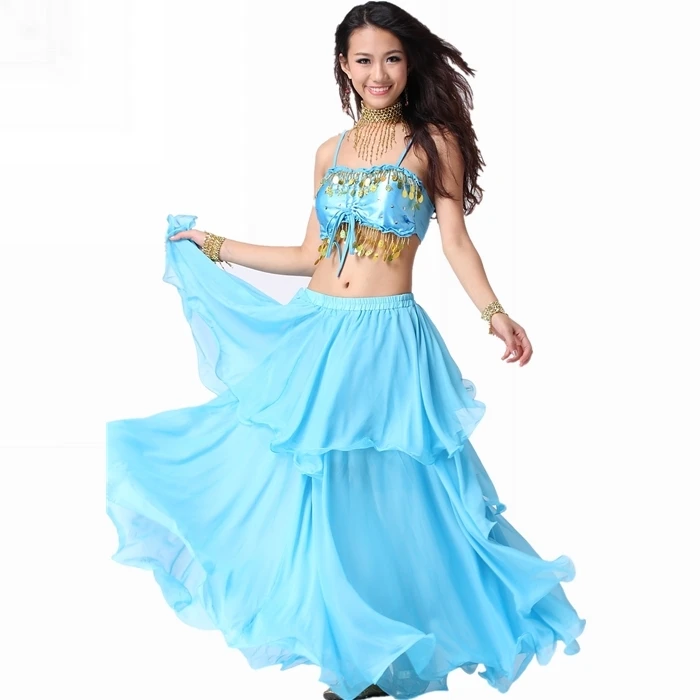 Women's Belly Dance Costume Suit (sequined Strap Tops+spiral Cake Skirt