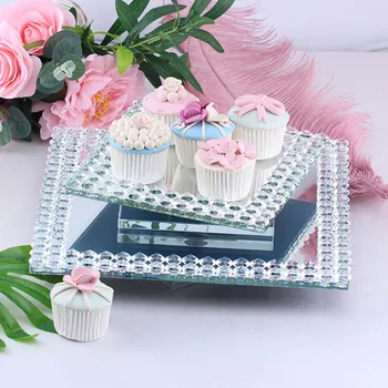 

silver Glass Rotating Cake Tray Round Square Wedding Dessert Table Decoration Home Decoration