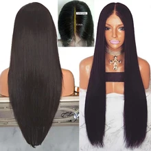 Marquesha 13*6 черные синтетические Синтетические волосы на кружеве парик левой отрезное пространство предварительно вырезанные волокно устойчиво к нагреву, парик для Для женщин