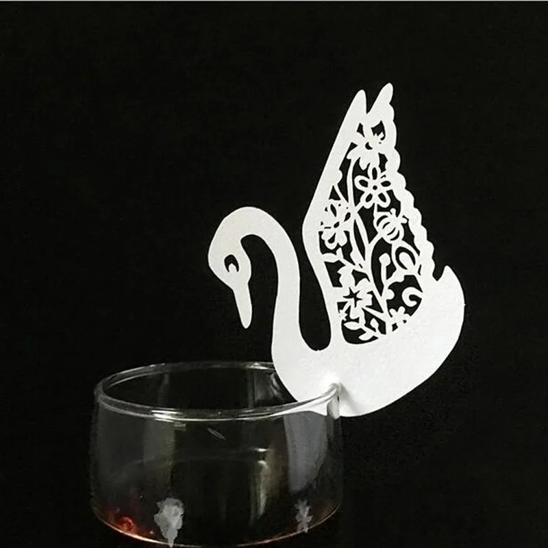 50PCS 10Color Laser Cut Swan Wedding Invitation Place Card  Escort Card  Cup Card Wine Glass Name Card For Wedding Decor (4)
