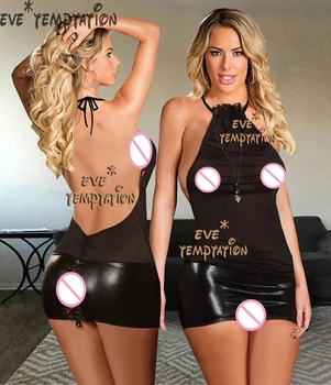 

sexy Babydoll Lingerie Underwear glisten PVC LEATHER Sleepwear backless Chemises Floral Body Stocking Temptation W246