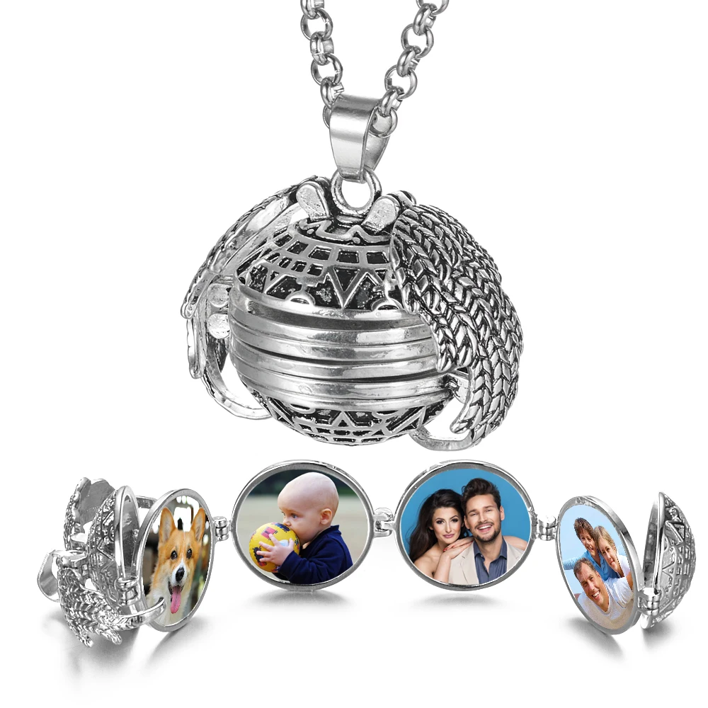 

Magic 4 Photo Pendant necklace Memory Floating Locket Angel Wings Flash Box Fashion Album Box Necklaces for Women VA-2017