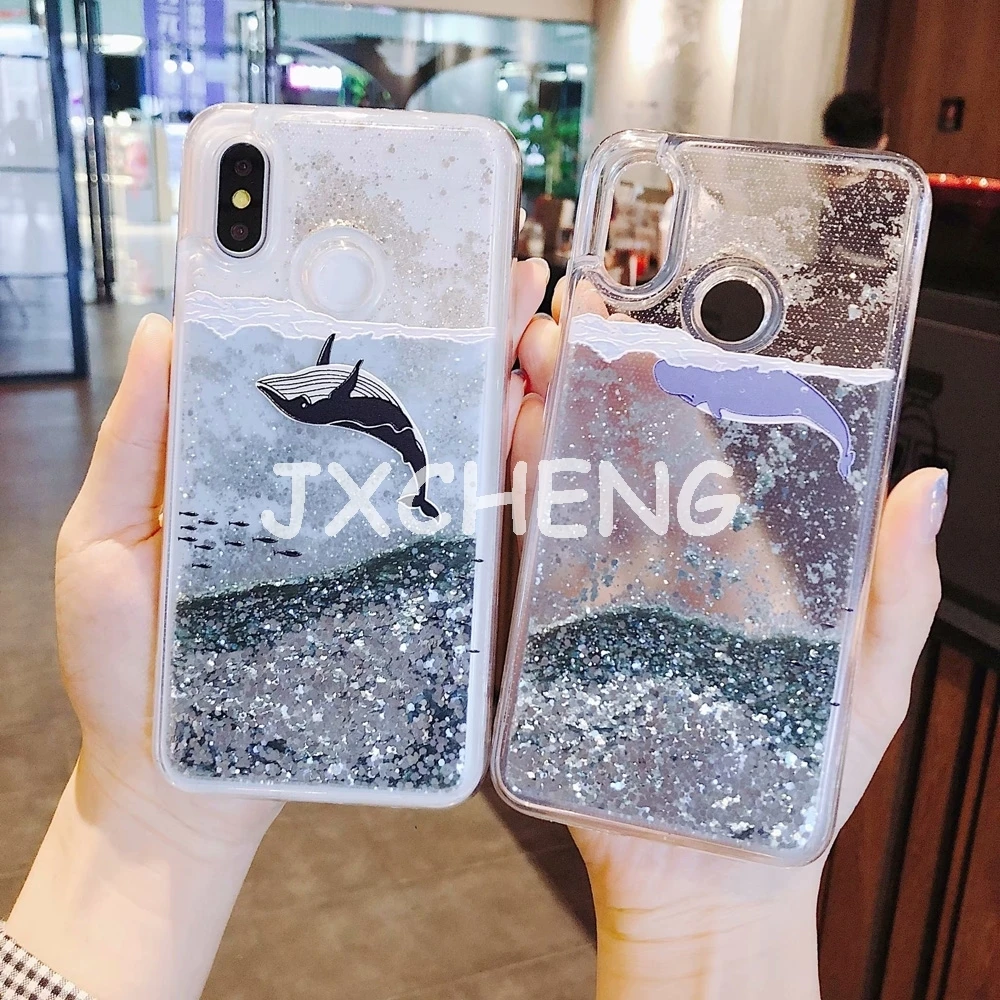 

Case For Huawei V10/Honor 9/Y9 lite/10/7C/Enjoy 8/8 plus/7S/7X Whale Fish Glitter Dynamic Water Liquid Soft TPU Cover