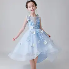 Элегантный Дети аппликации Кружевное платье с цветочным рисунком Для Девочек Пышные вечерние Свадебное бальное платье принцессы на выпускной формальный повод летнее платье для девочек