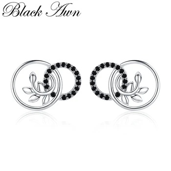 

[BLACK AWN] 925 Sterling Silver Jewelry Natural Olive Branch Boucle D'oreille Stud Earrings for Women Fine Jewelry I090