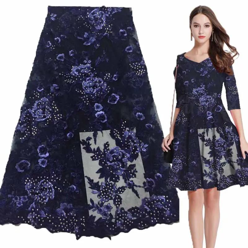 

2019 high quality African tulle lace fabric with stone velvet French net lace women's new style 0455
