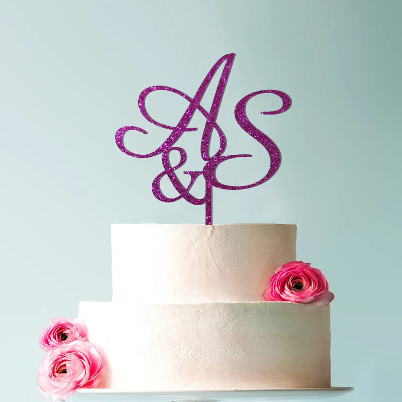Персонализированные золотые топперы для свадебного торта, s Топпер для торта, две буквы деревянный Топпер для торта