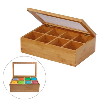

Adjustable 8 Compartments Wooden Tea Box Bamboo Storage Container Gift Box Portable Tea Canister 30x20x9cm