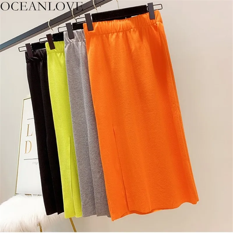 

OCEANLOVE Knitting Candy Color Summer Skirts Elastic High Waist Solid Faldas Mujer Moda 2019 Stretch Elegant Women Skirts 12268