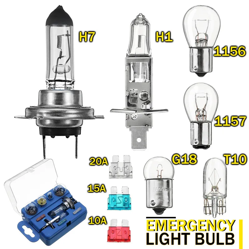 9 шт. 1156 1157 Авто галогенный запасной светильник, аварийная лампа T10 H1 H7, противотуманный светильник, лампа поворота, головной светильник, комплект предохранителей