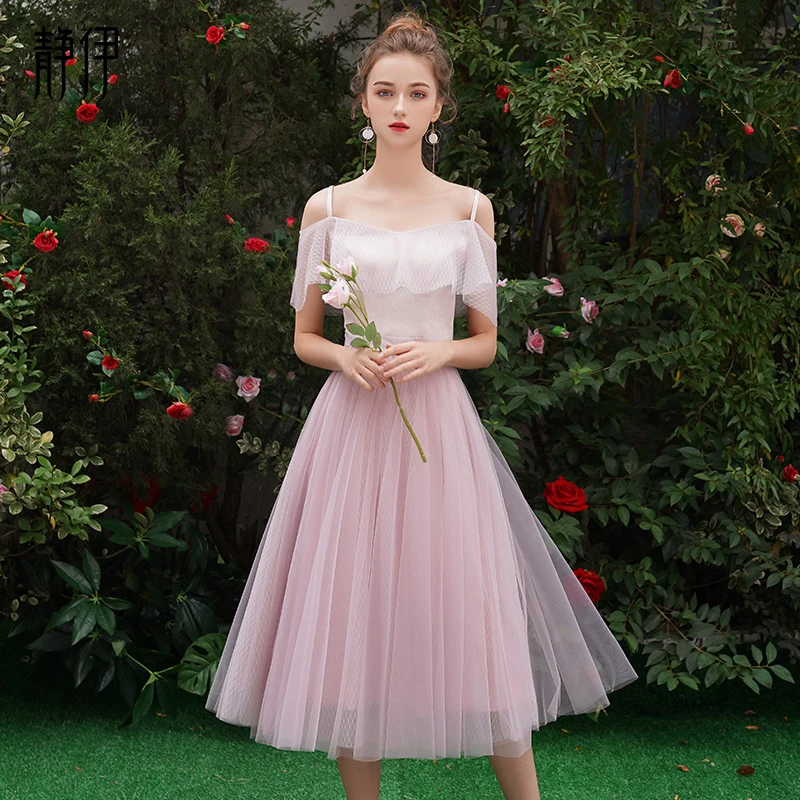 Женское платье подружки невесты SSYfashion Элегантное свадебное длиной ниже колена