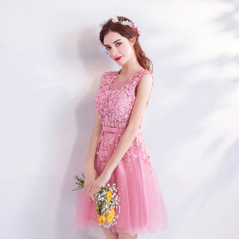 AXJFU розовый кружевной цветок роскошное вечернее платье невесты принцесса О образным вырезом бисер лук оборками вечернее платье 1101