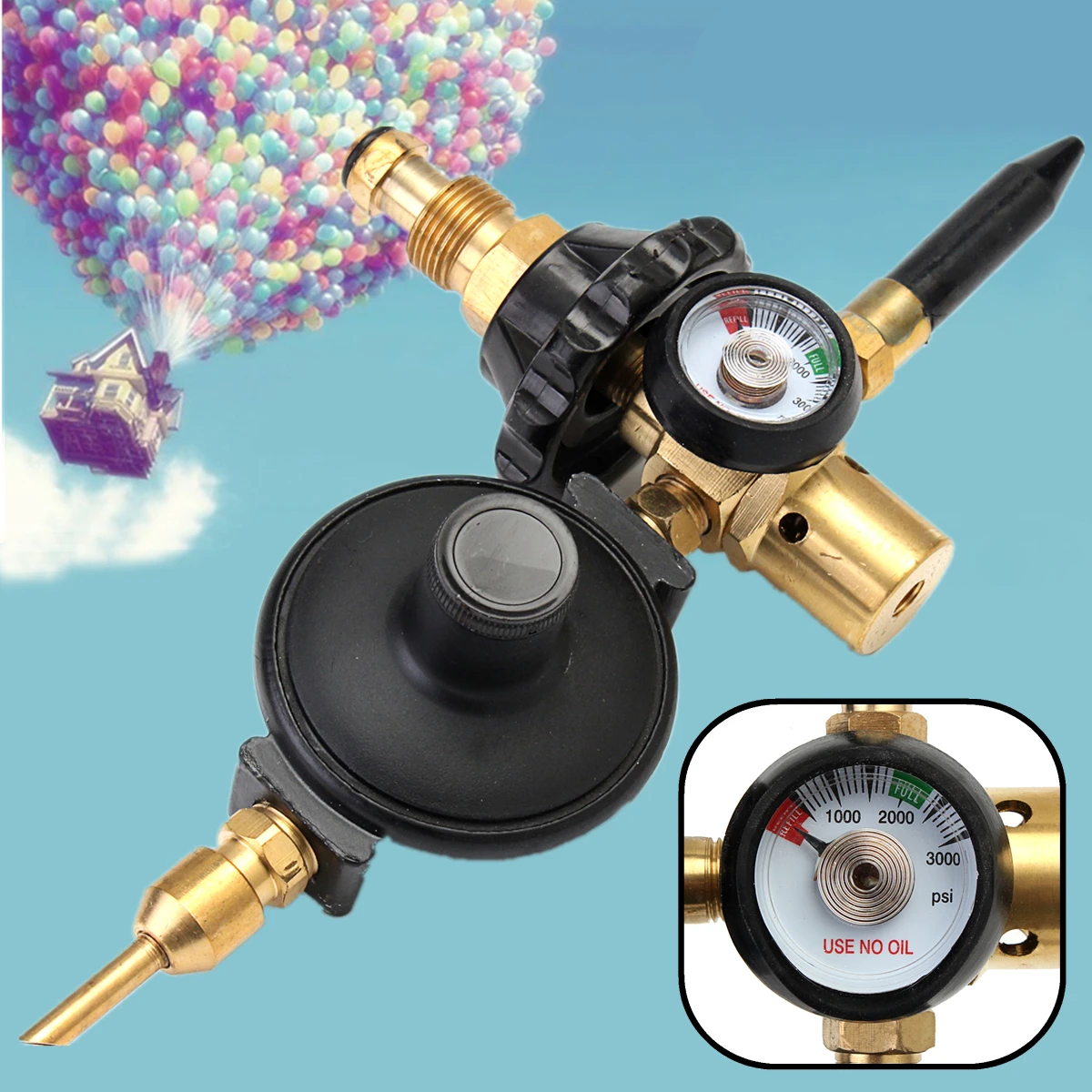 Helium Latex Balloon Inflator Air Flow Regulator Meter Valve Gauge For