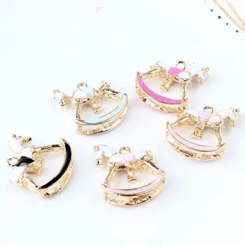 

10PCS/Lot Oil Drop Charms Beautiful Horse Gold Color Metal Enamel Folating Pendant Carousel Charms For DIY Bracelet Necklace