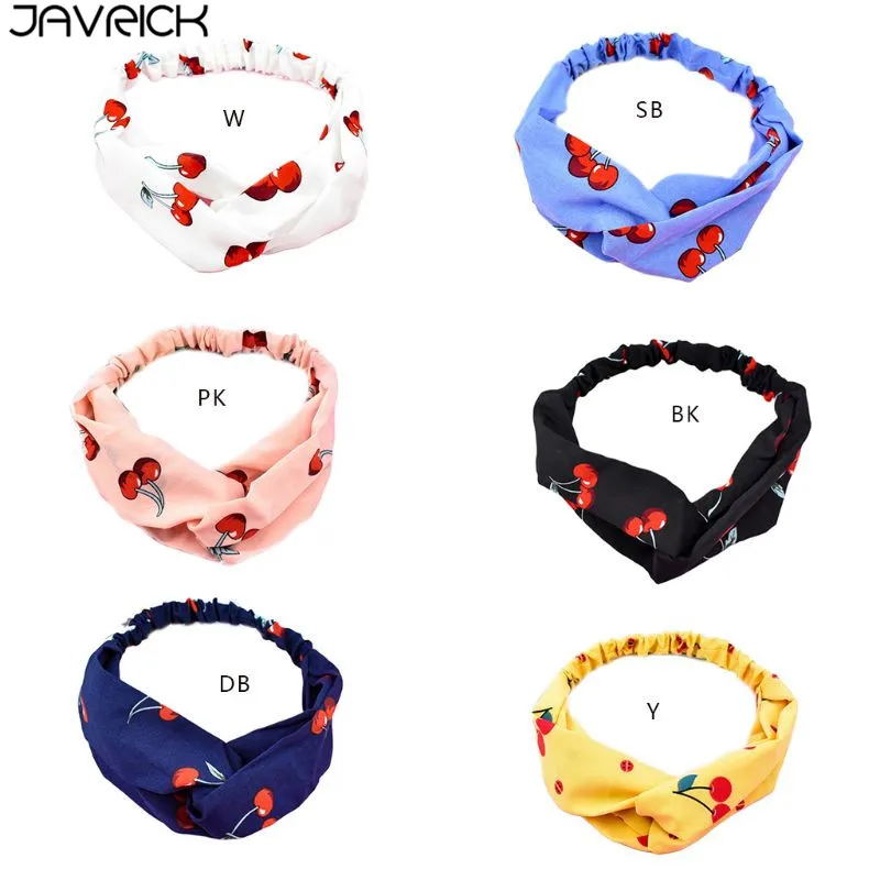 

Literary Girls Vacation Wide Headband Cute Cherry Fruit Print Women Hairband Criss Cross Knotted Elastic Makeup Wash Face Turban