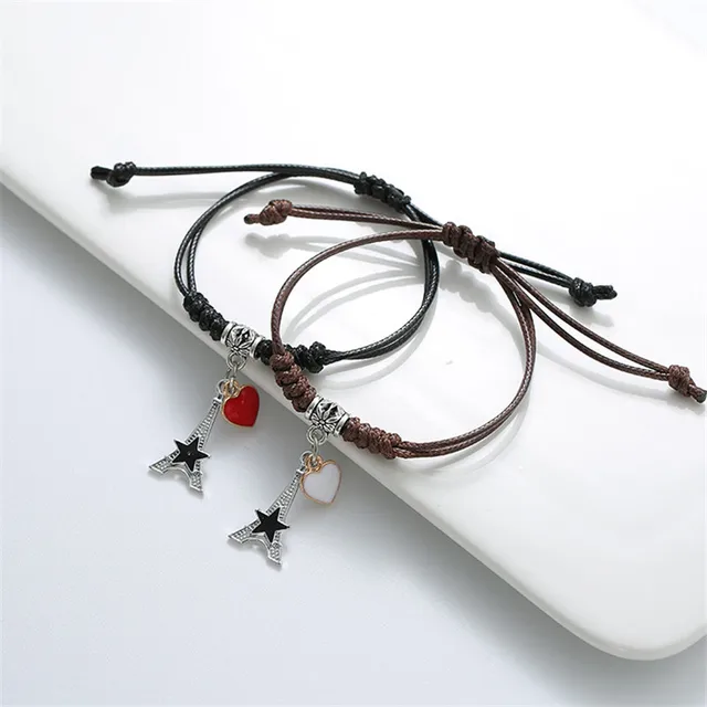 2 PCs/Set New Arrival Handmade Couple Bracelets Star Crown Key Lock Charm Bracelet Rope Chain Bracelet Romantic Gifts for Lovers 3