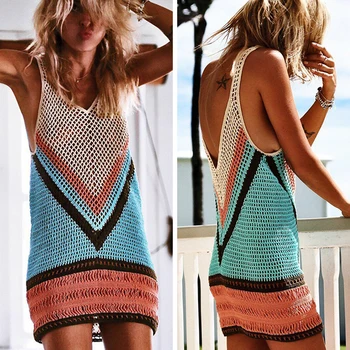 

2019 New Sexy Beach Cover Up Bikini Crochet Knitted Swimwear Summer Beach Wear Hollow Out Swimsuit Cover Up Beach Dresses Sale