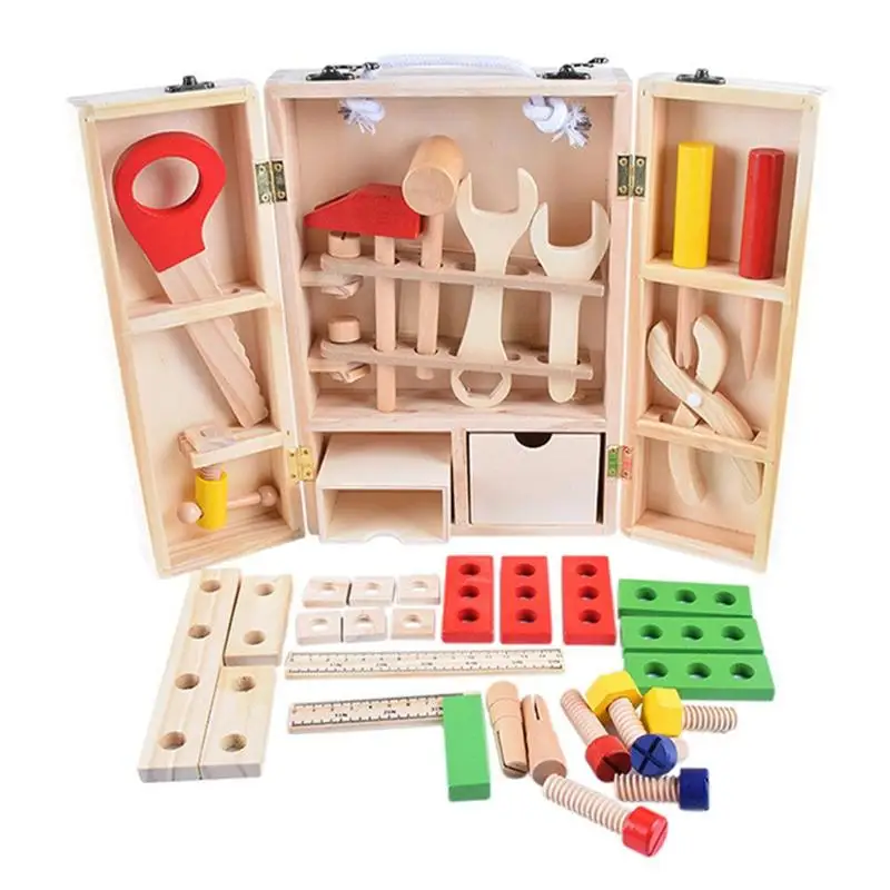 Kids Baby Wood Multifunctional Tool Set Toys DIY Maintenance Box Pretend Toy Birthday Gift