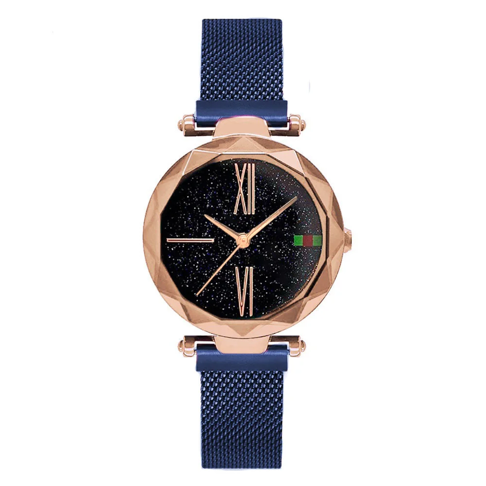 Rose Gold Blue Роскошные женские часы из розового золота минимализм звездное небо магнитная пряжка модные повседневные женские наручные часы Водонепроницаемые римские цифры - Цвет: Rose Gold Blue