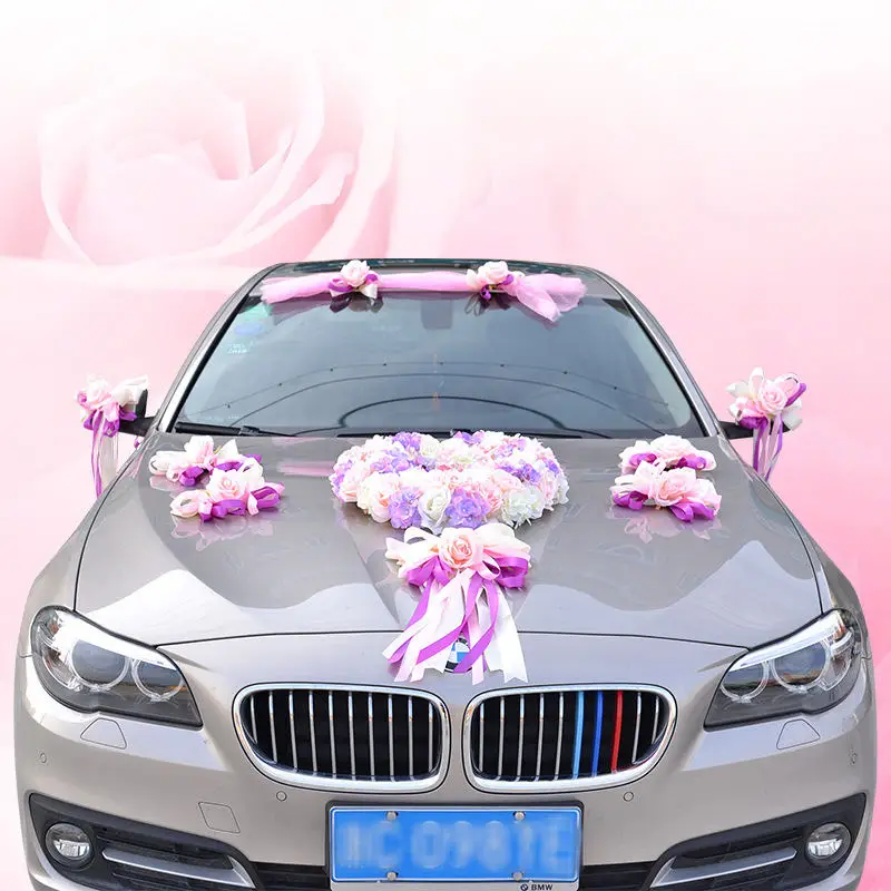 Свадебные автомобильные искусственные товары для цветов, романтический автомобильный декор, поддельные PE розовые ленты, вечерние украшения на День святого Валентина, аксессуары - Цвет: Фиолетовый