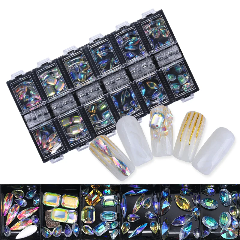 

120 Pcs Nail Rhinestone Flat Sharp Bottom Colorful Mixed Patterns DIY Design Manicure Accessories Nail Art 3D Decoration