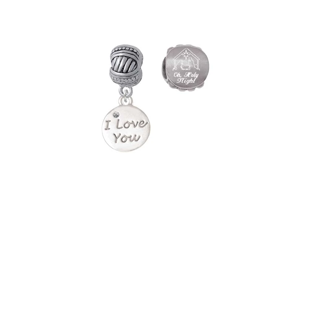 Silvertone I Love You Disc Come Let us Adore Him Charm Beads (Set of 2)
