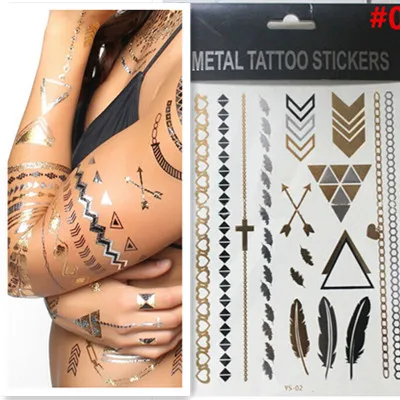 

2015 New style hot sale 1 Sheet Metallic Temporary Tattoo Gold Silver Flash Tattoos Swallow