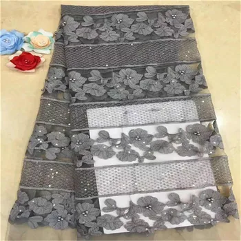 

2019 New High Quality Gray Embroidery African tulle lace French net lace fabric with Sequins for party dress Free Shipping