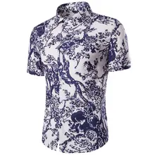 Китайский Стиль льняные модные цветочные мужские рубашки с коротким рукавом Slim Fit повседневные мужские рубашки для мужчин Chemise homme