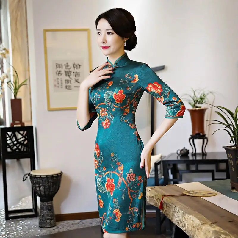 

Fashion Chinese Mini Cheongsam New Arrival Women's Rayon Dress Elegant Qipao Summer Vestidos Size S M L XL XXL XXXL 189765