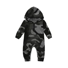 Зимняя одежда для маленьких мальчиков и девочек с камуфляжным принтом и капюшоном, комбинезон, одежда, JAN10