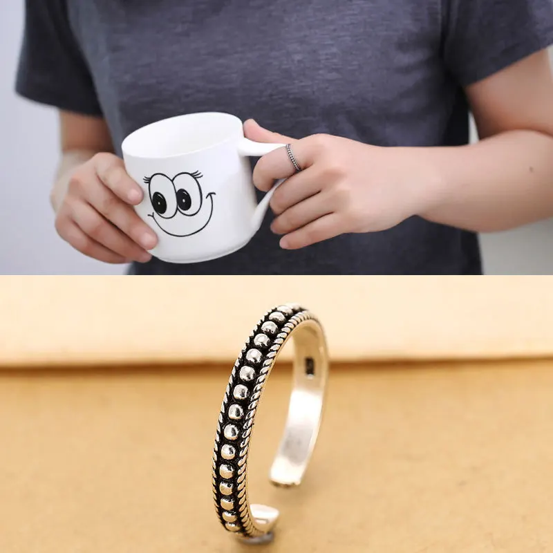 

New Arrivals 925 Sterling Silver Retro Beads Round Rings for Women Adjustable Size Rings Fashion Wedding Jewelry
