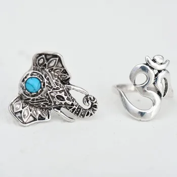 

Vintage 7 PCS Knuckle Ring Sets Alloy Silver Plated Carving Pattern Elephant Bohemian Midi Ethnic Ring Sets for Gift MYC13054