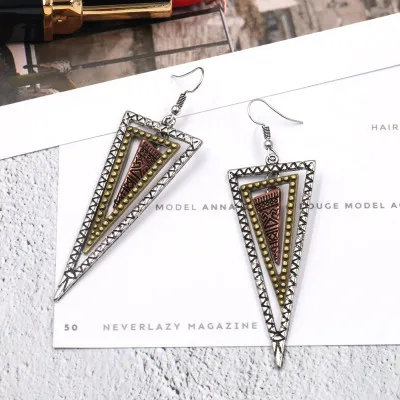 

Hot style earrings in Europe and America brand design geometry nabla exaggerated metal earrings long earrings