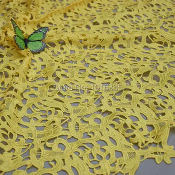 

5 yards120CM Width Yellow african cord lace guipure lace fabric Vintage embroidery Floral Crochet Lace for Party Dress