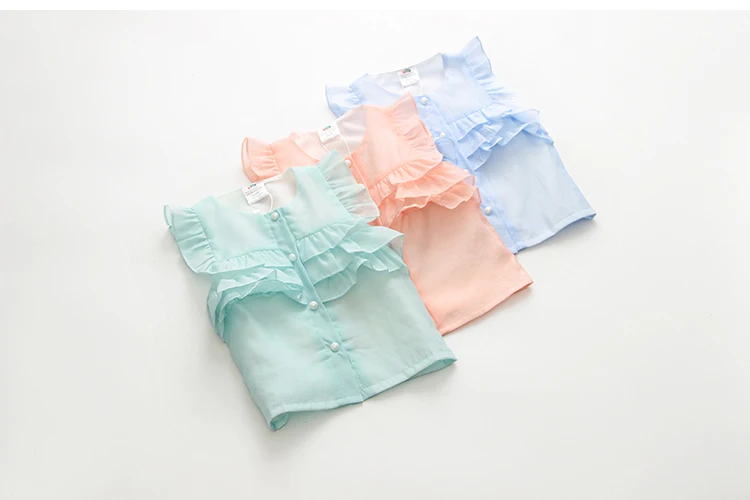 2018 Hot Summer New Design 2 3 4 6 8 9 10Years Thin Sweet Cute Solid Color Short Fly Sleeve Blouse Baby Kids Girls Chiffon Shirt (16)