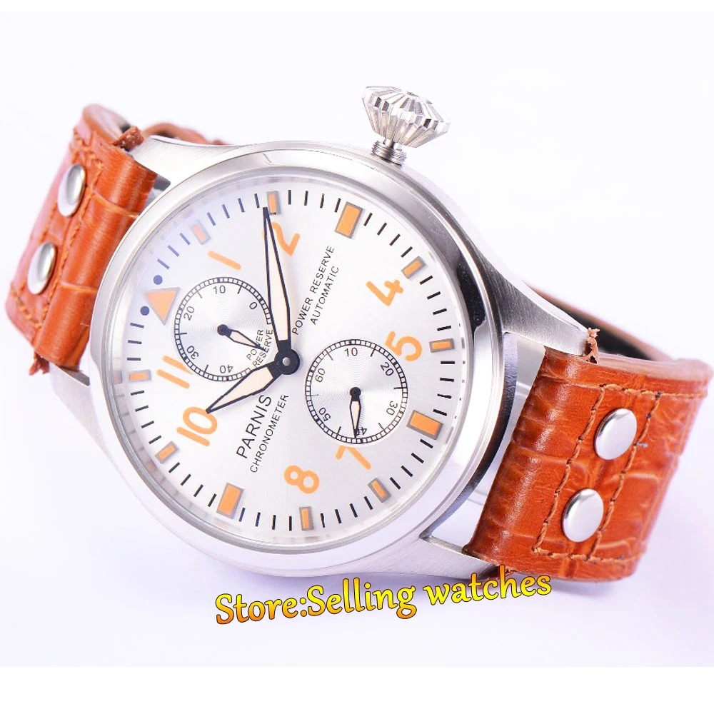 

47mm Parnis Dial Orange Number Power Reserve Automatic men Watch