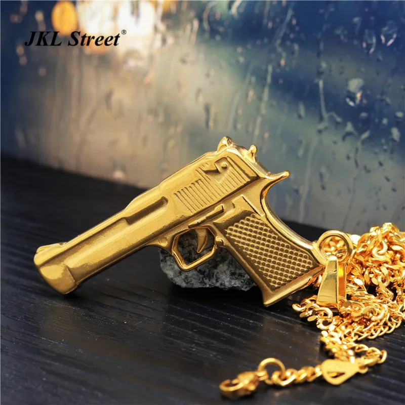 JKL золото Цвет Спорт Desert Eagle Пистолет пистолет кулон solild S. сталь армии Цепочки и