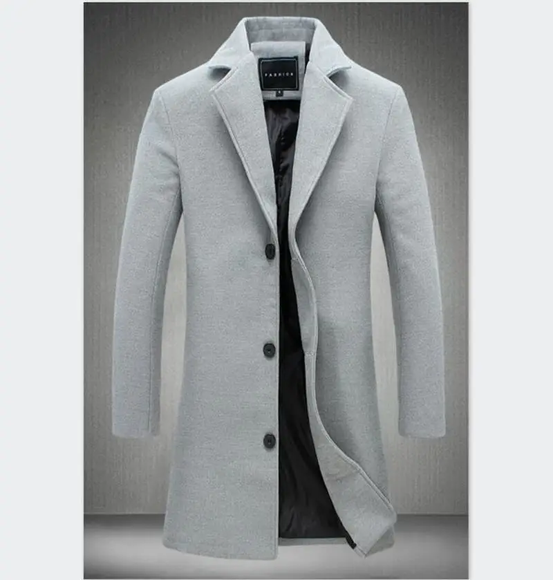 Мужская осенне-зимняя шерстяная и смешанная одежда для мужчин однотонные повседневные деловые тренчи Высококачественная брендовая тонкая длинная куртка