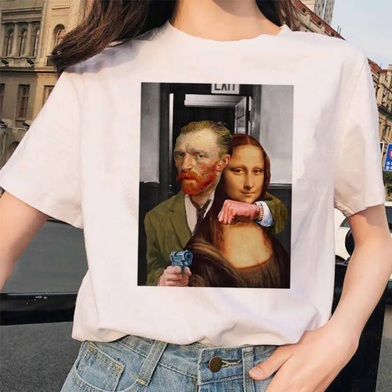 Mona Lisa футболка уличная одежда Хип Хоп Стиль повседневные друзья короткий рукав Harajuku футболки женские 90S забавные - Цвет: 4540